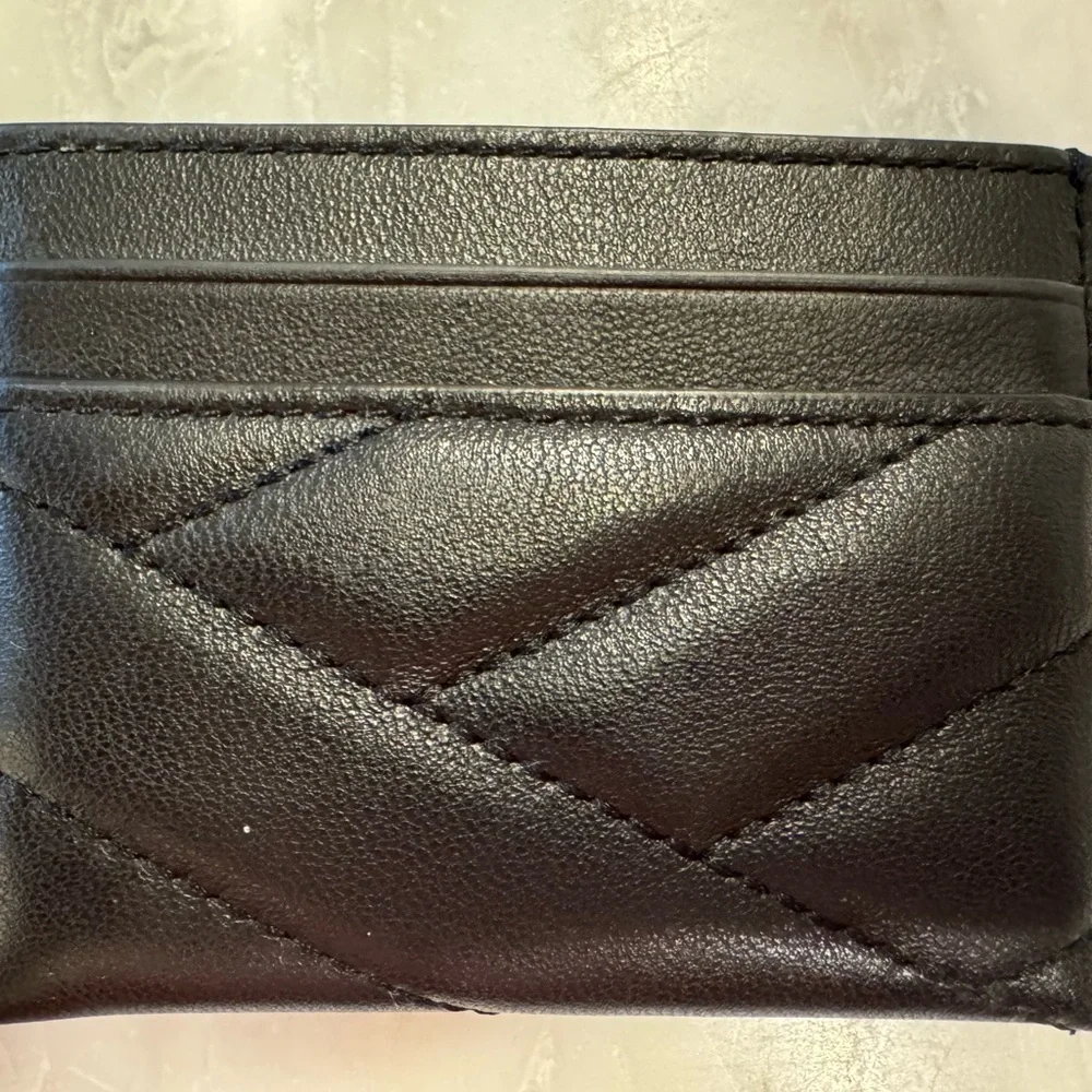 Tory Burch Quilted Black Card Holder with Gold Logo